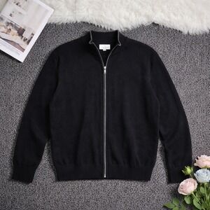 Toscano Firenze Mens XL Black 100% Merino Wool Full Zip Sweater Made in Italy‎